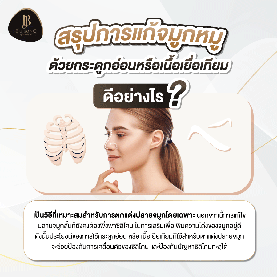 สรุปการแก้จมูกหมู ด้วยกระดูกอ่อนหรือเนื้อเยื่อเทียม